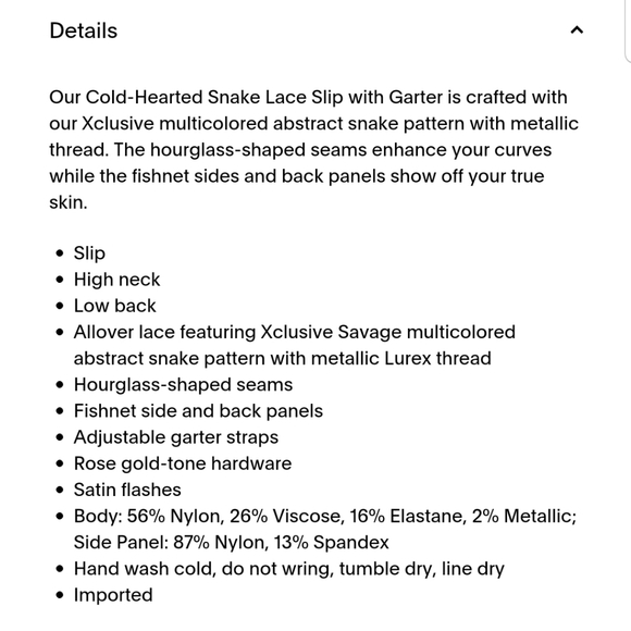 Savage x fenty Cold Hearted Snake lace slip with garter - Picture 3 of 9